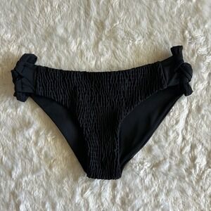 Tori Praver Solid Black‎ Smocked Bikini Bottom Swimsuit Laced Cut Out Sides - XS